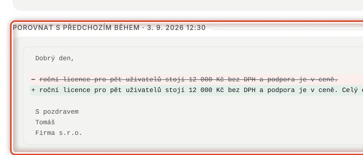 Detail — Porovnejte s předchozím během