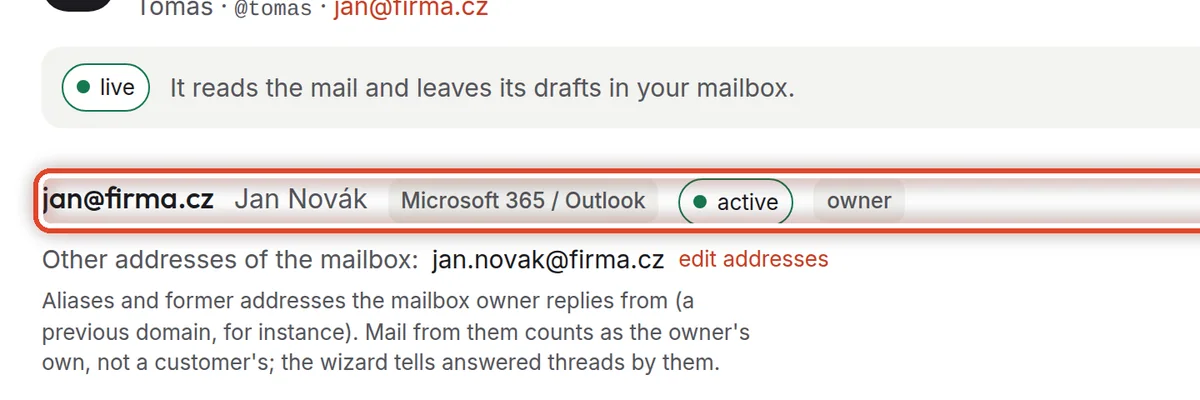 Close up — The assistant's mailbox