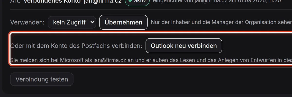 Nahaufnahme – Mit dem Konto des Postfachs verbinden