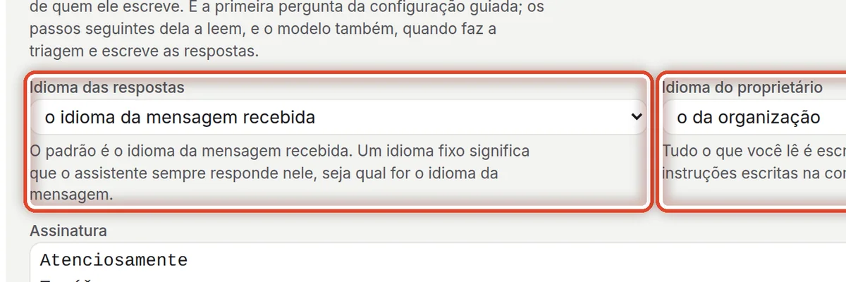 De perto – Idioma das respostas e idioma do proprietário