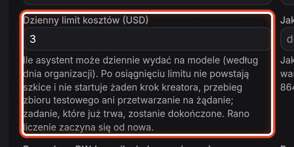 Zbliżenie – Dzienny limit kosztów