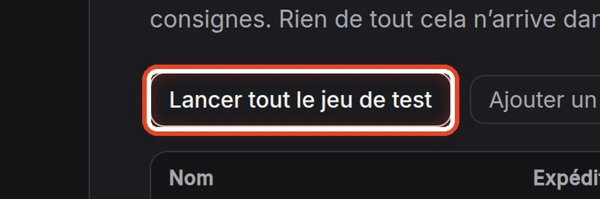 Gros plan – Lancer tout le jeu de test