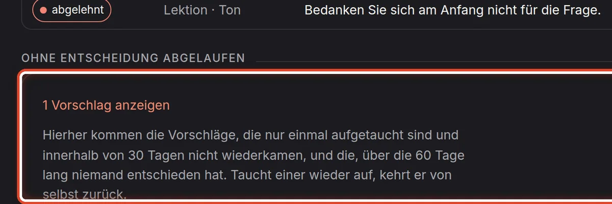 Nahaufnahme – Ohne Entscheidung abgelaufen
