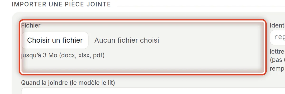 Gros plan – Importer une pièce jointe : le fichier