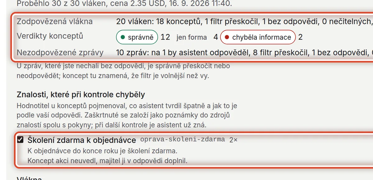 Detail — Kontrola na odložených vláknech