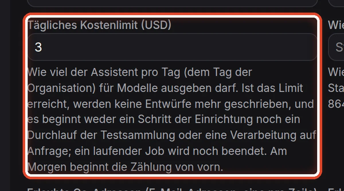 Nahaufnahme – Tägliches Kostenlimit