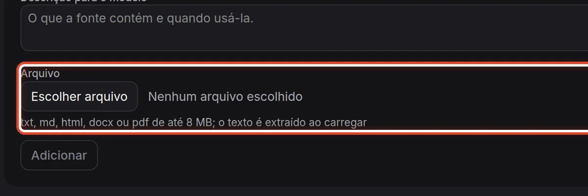 De perto – Documento: carregar um arquivo