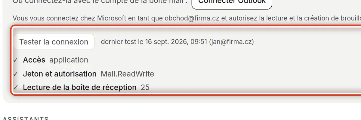 Gros plan – Tester la connexion