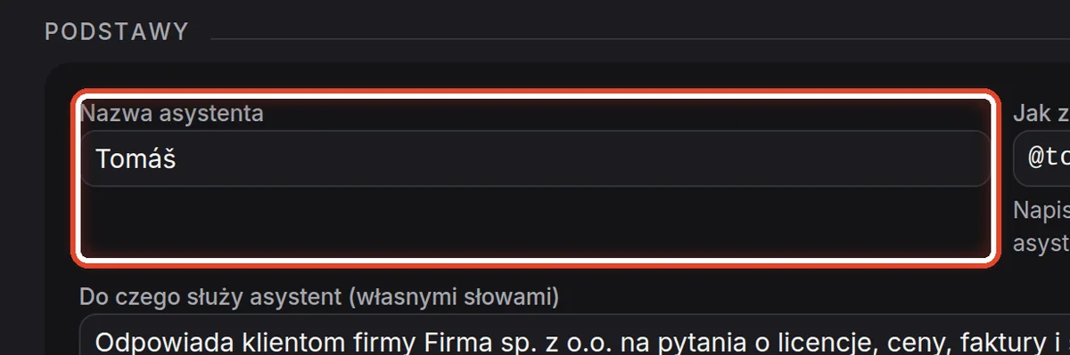 Zbliżenie – Nazwa asystenta
