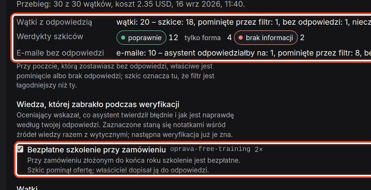 Zbliżenie – Weryfikacja na odłożonych wątkach