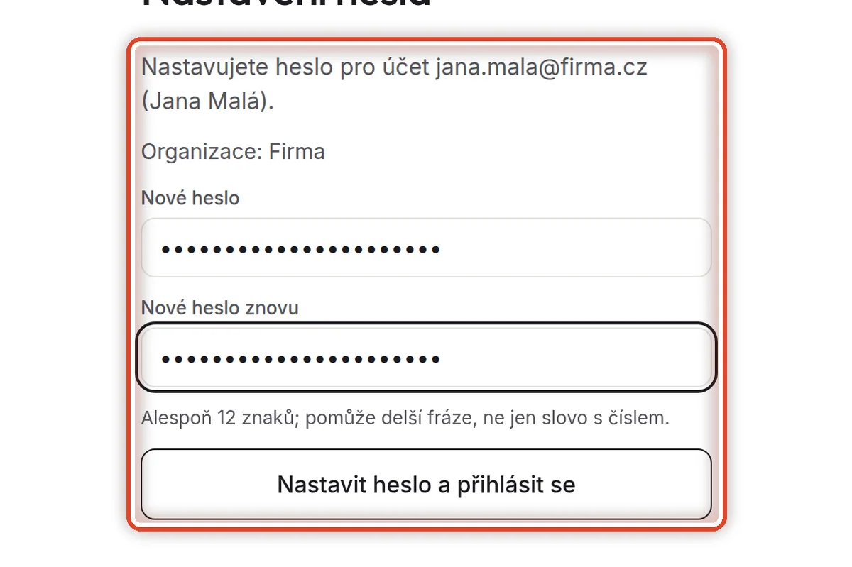 Detail — Nastavte si nové heslo