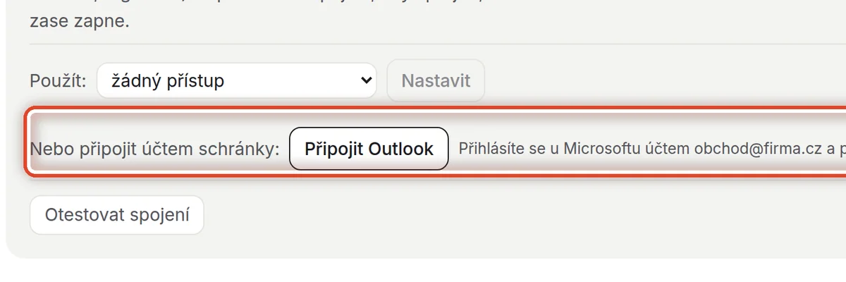 Detail — Nebo připojení účtem