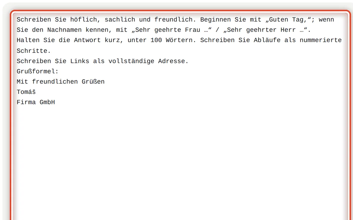 Nahaufnahme – Der Text der Anweisung