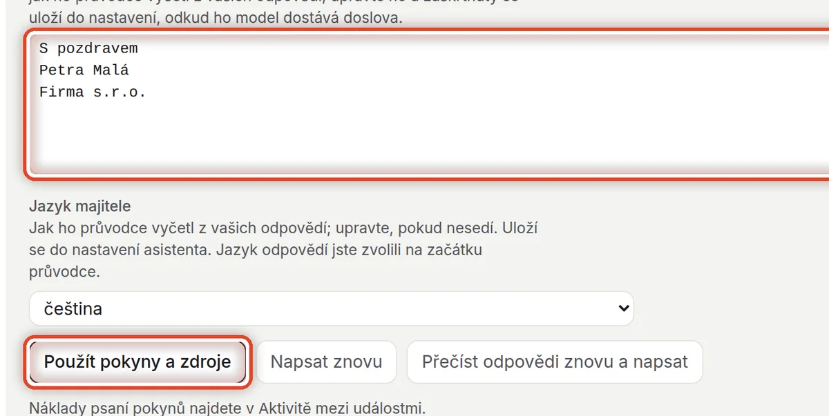 Detail — Použijte pokyny a zdroje