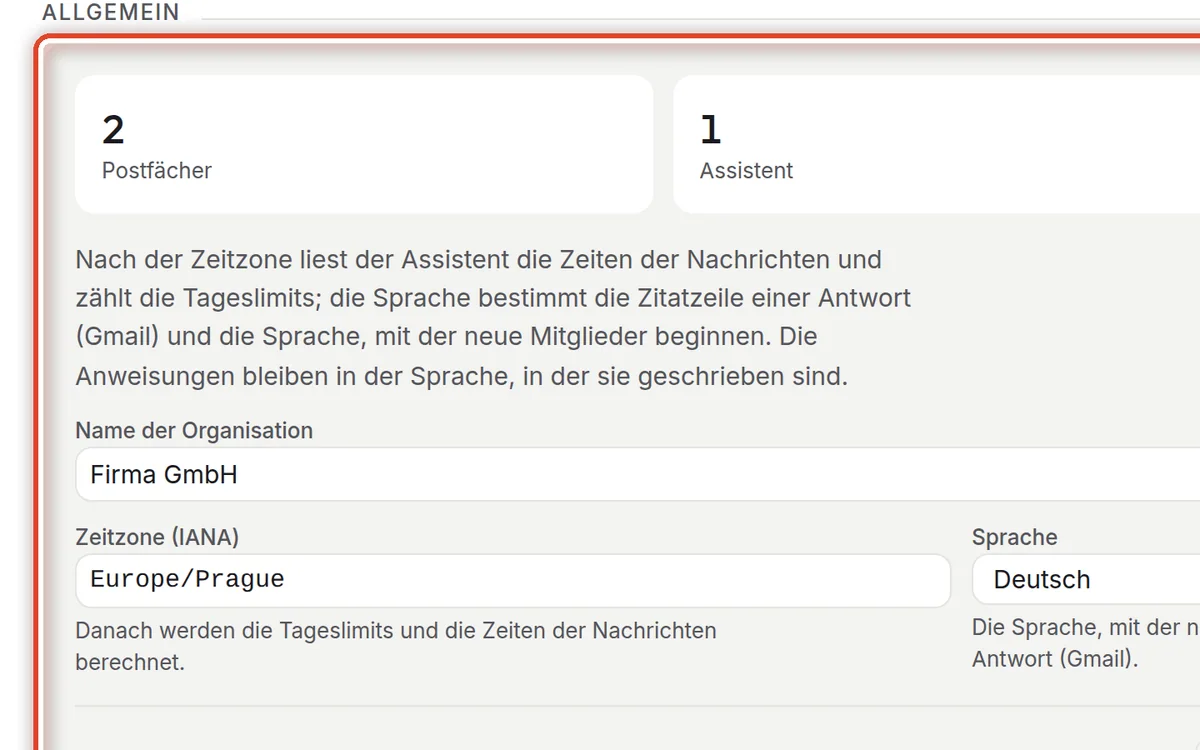 Nahaufnahme – Die allgemeinen Einstellungen der Organisation