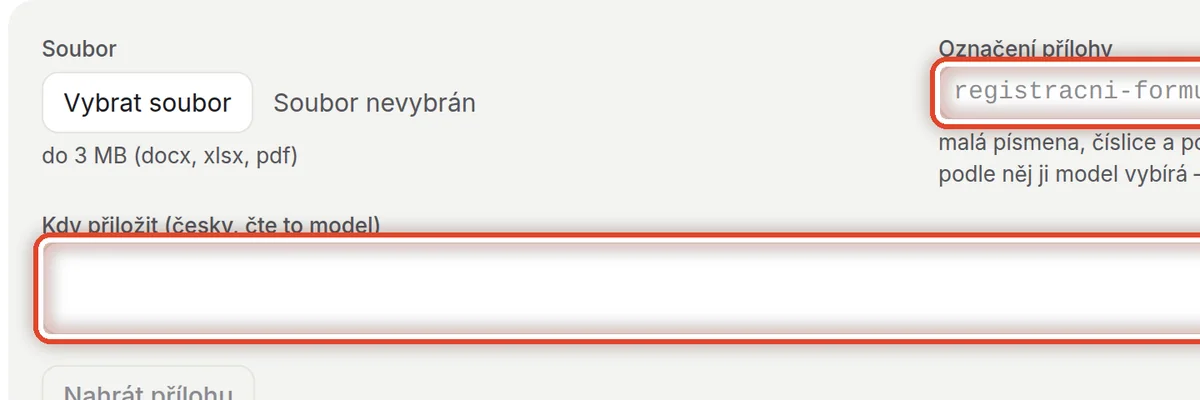 Detail — Označení a Kdy přiložit