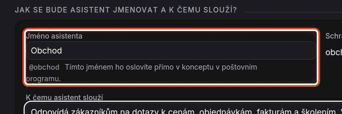 Detail — Pojmenujte asistenta