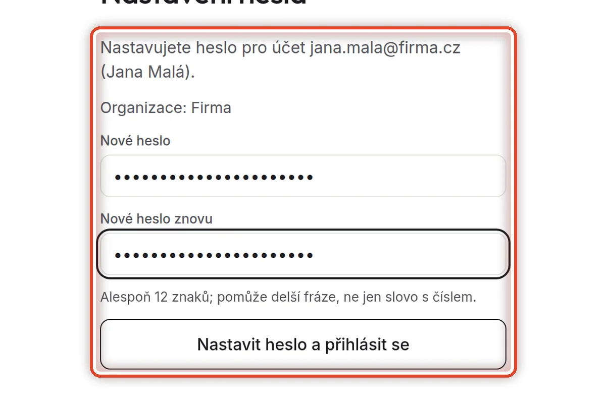 Detail — Nastavte si nové heslo