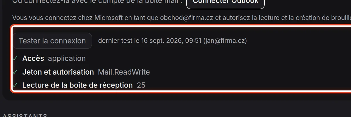 Gros plan – Tester la connexion