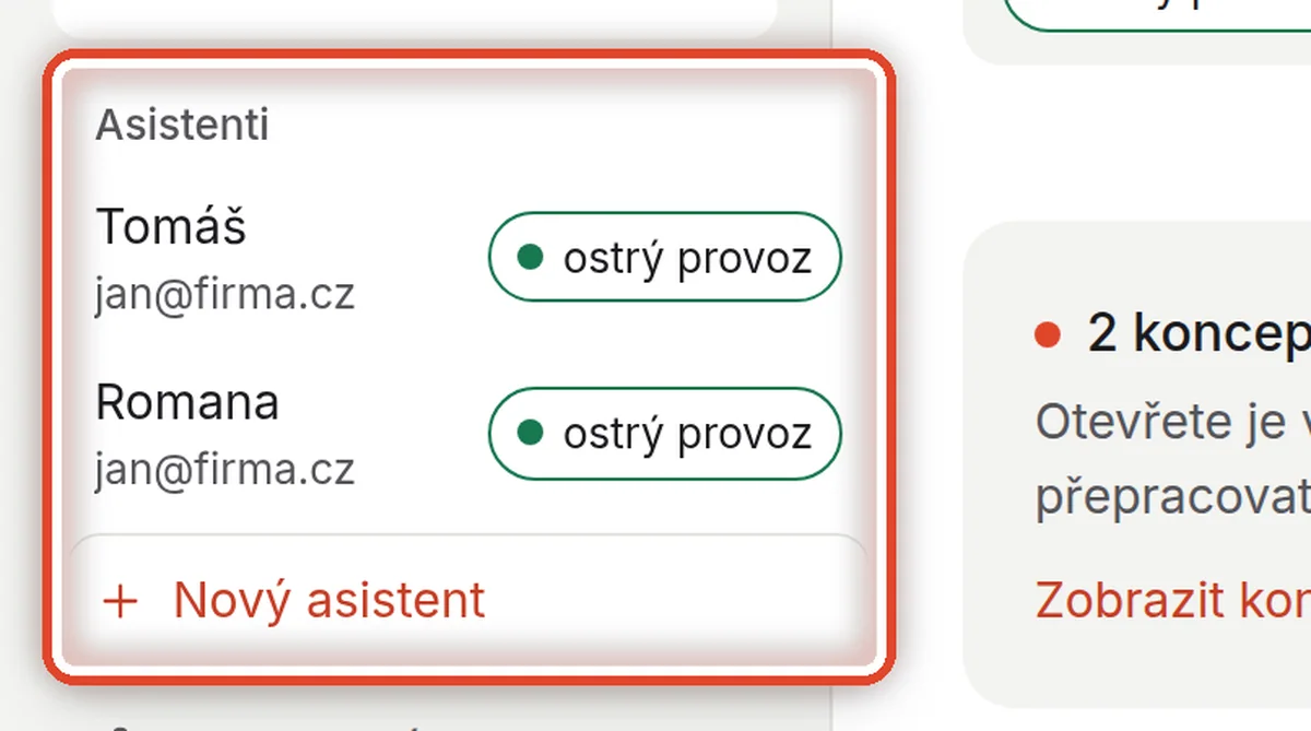 Detail — Přepnutí na jiného asistenta