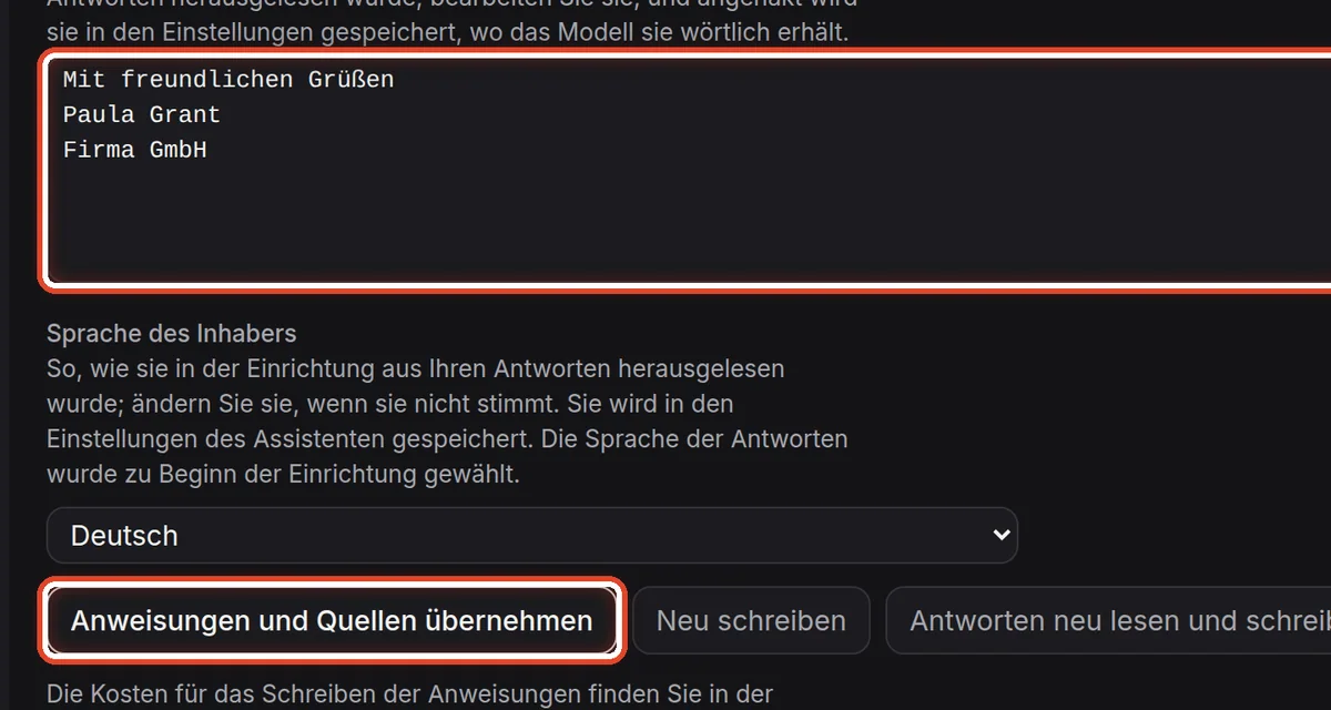 Nahaufnahme – Anweisungen und Quellen übernehmen