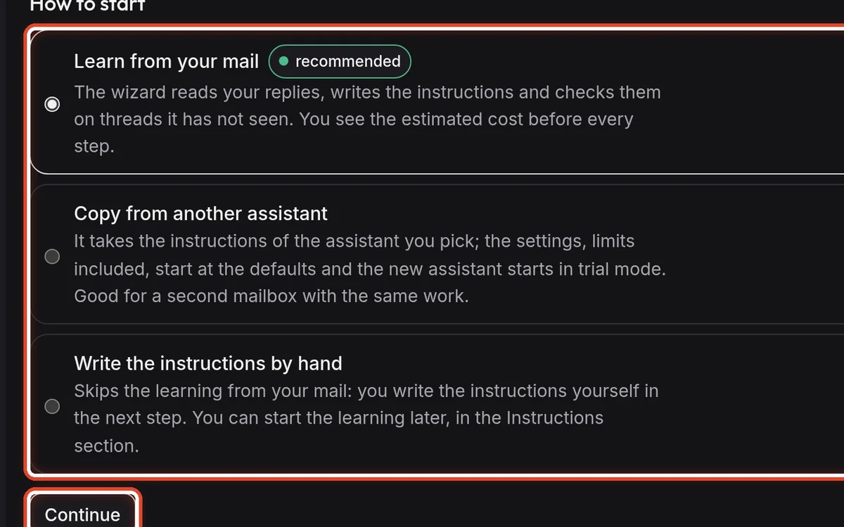 Close up — Choose how to start