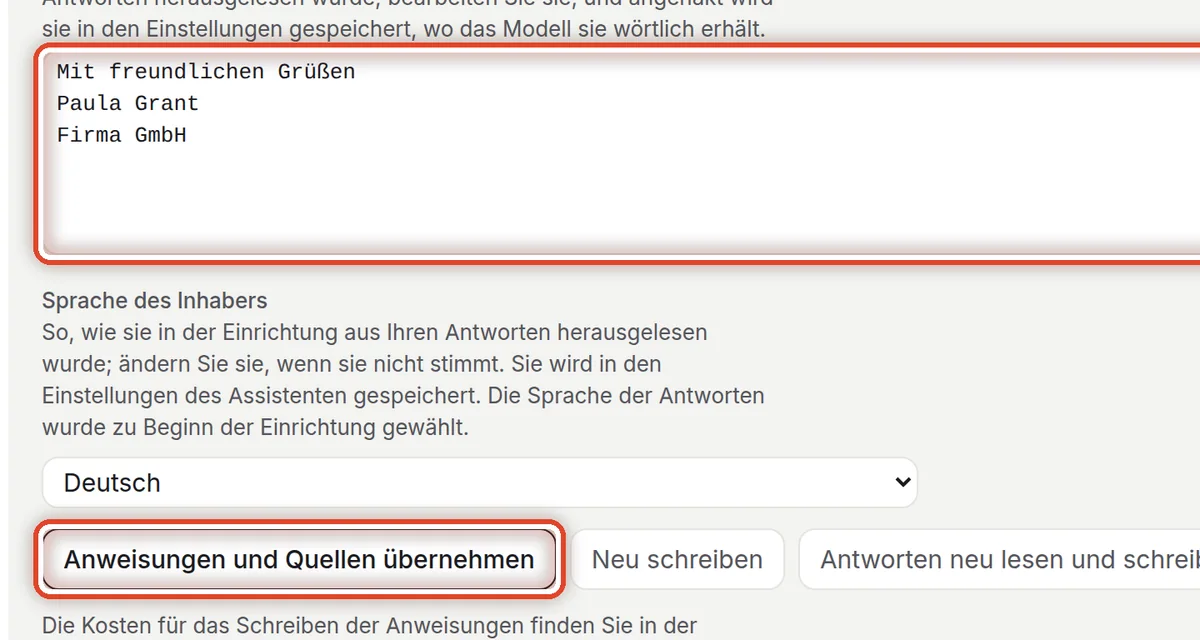 Nahaufnahme – Anweisungen und Quellen übernehmen