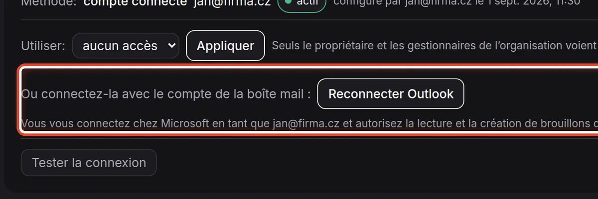 Gros plan – Se connecter avec le compte de la boîte mail