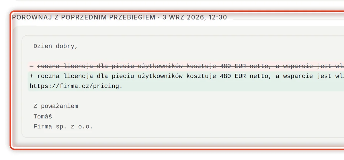 Zbliżenie – Porównaj z poprzednim przebiegiem