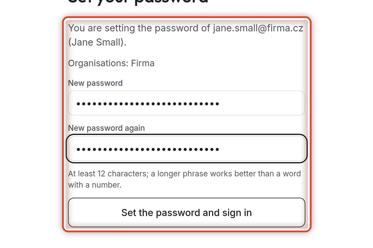 Close up — Set a new password