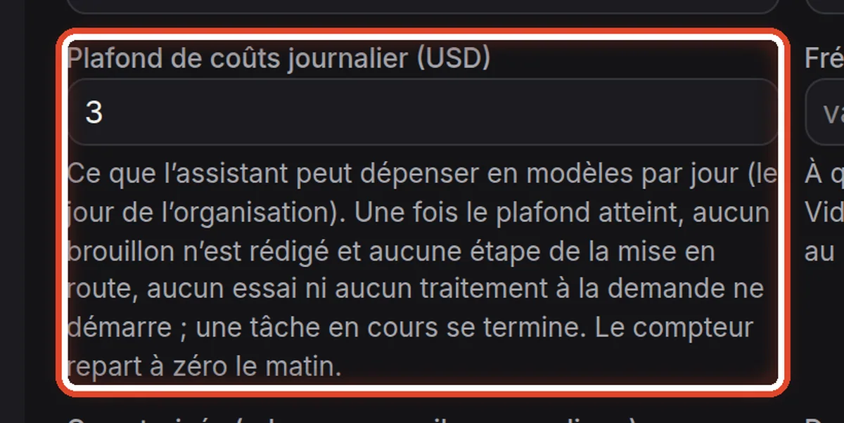 Gros plan – Plafond de coûts journalier