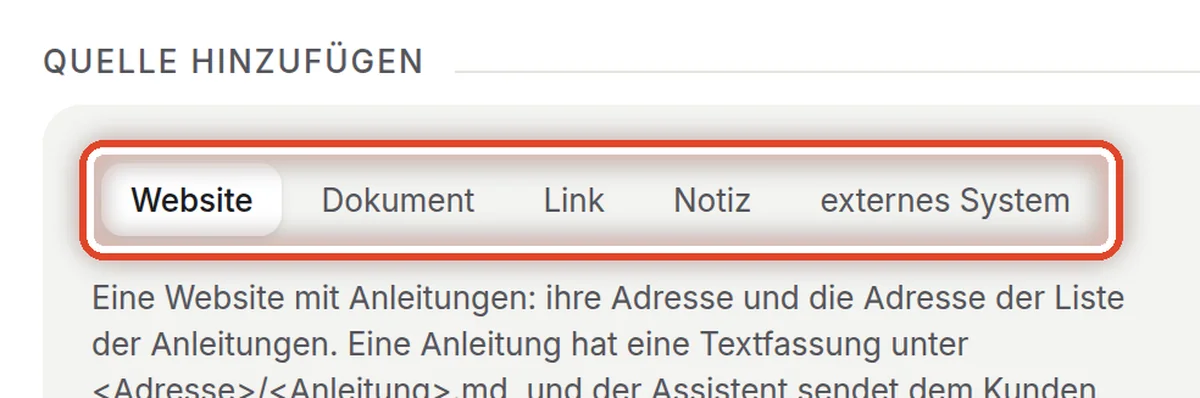 Nahaufnahme – Eine Quelle hinzufügen: die Art