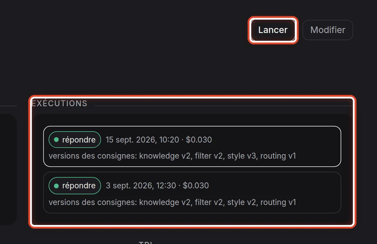 Gros plan – Un message et ses exécutions