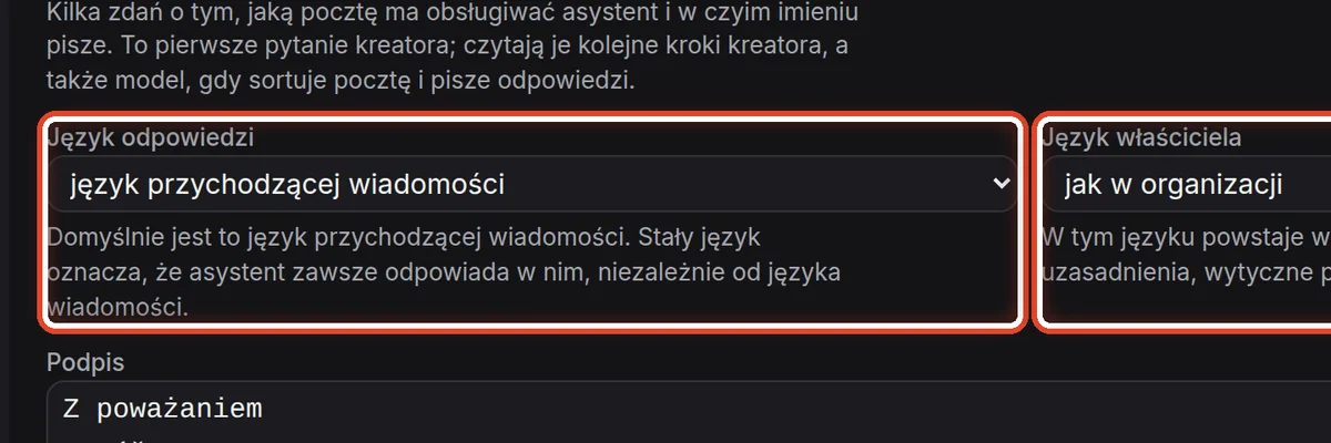 Zbliżenie – Język odpowiedzi i język właściciela