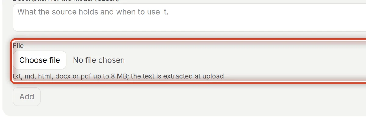 Close up — Document: upload a file