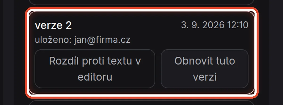 Detail — Historie verzí