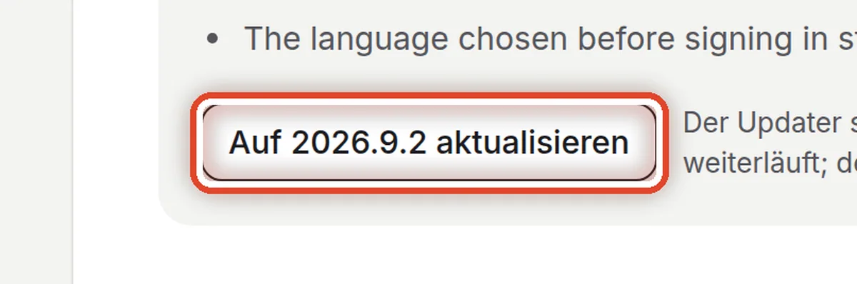 Nahaufnahme – Die Aktualisierung starten