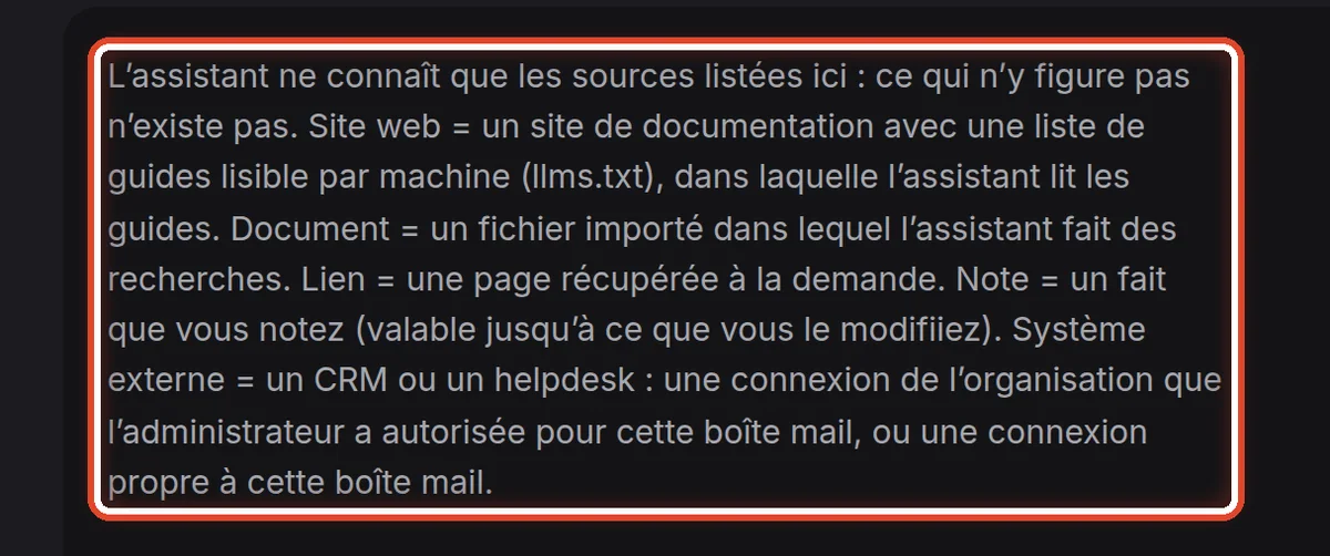 Gros plan – L’assistant ne connaît que ce qui est ici