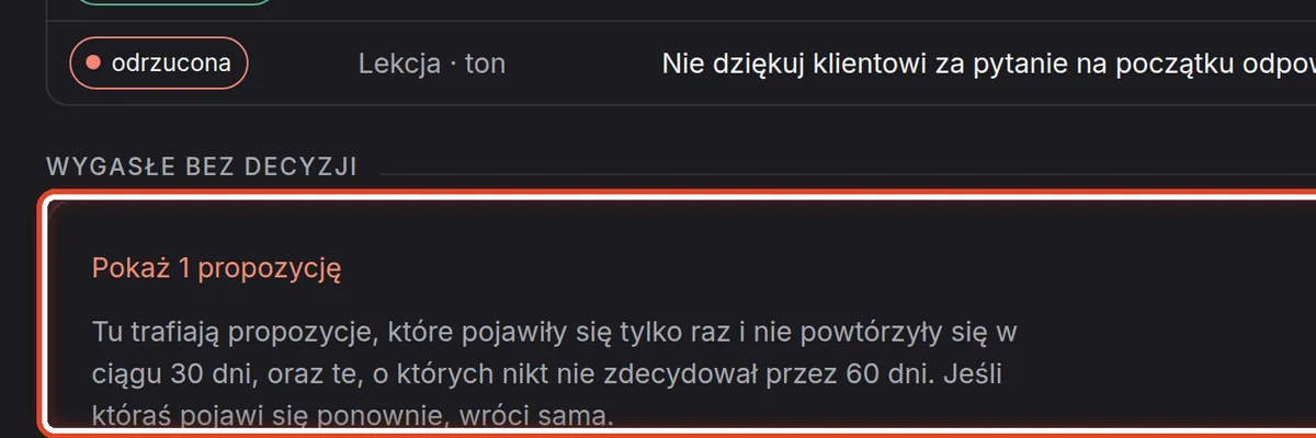 Zbliżenie – Wygasłe bez decyzji
