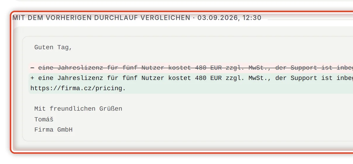 Nahaufnahme – Mit dem vorherigen Durchlauf vergleichen