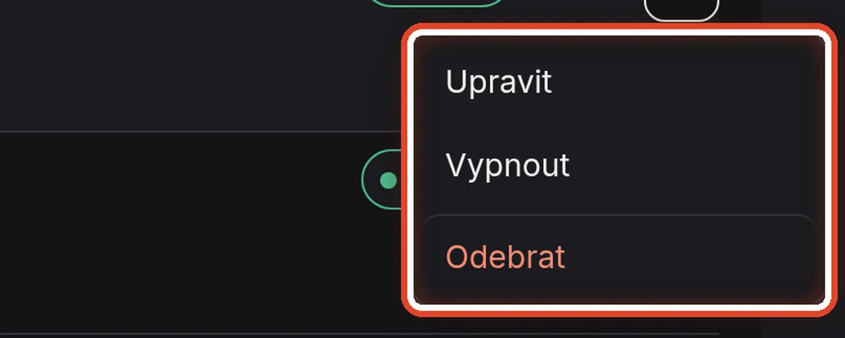 Detail — Upravit, vypnout, odebrat