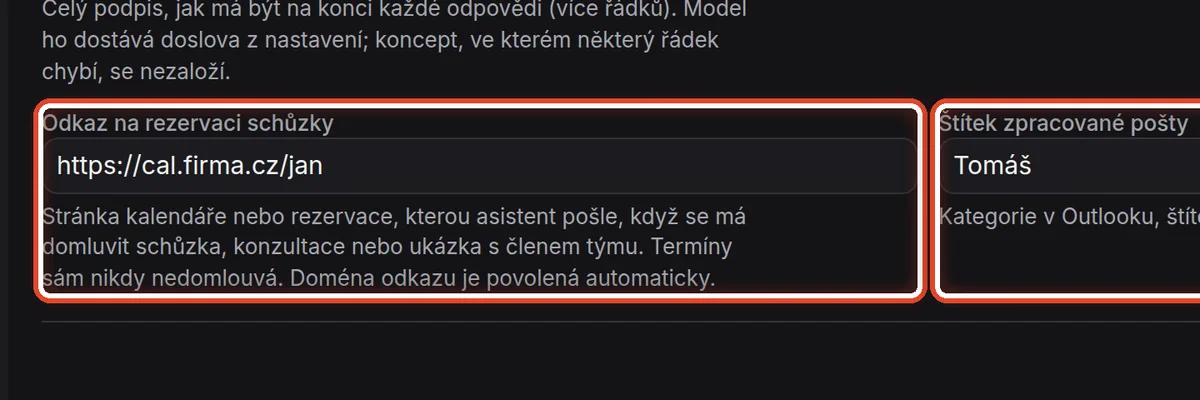 Detail — Odkaz na rezervaci a štítek