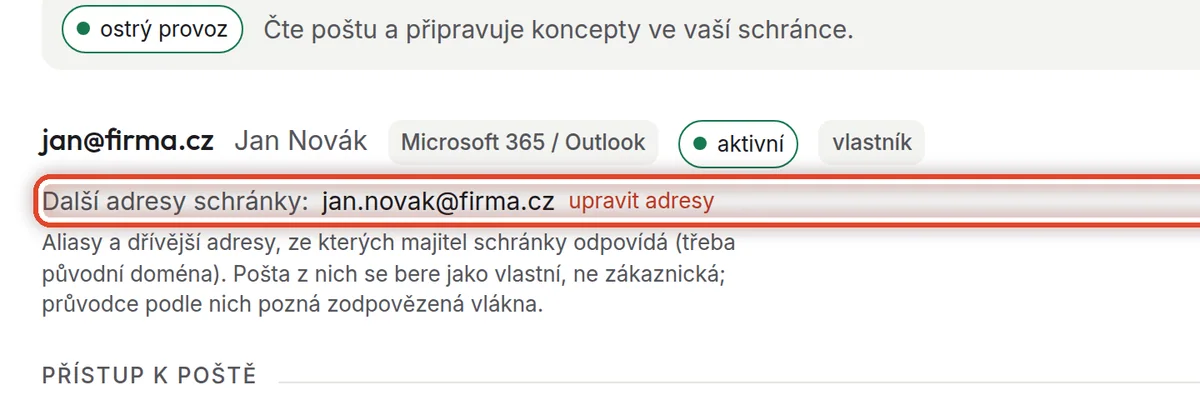 Detail — Další adresy schránky