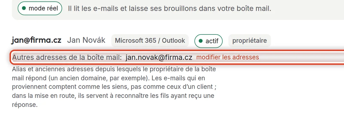 Gros plan – Autres adresses de la boîte mail