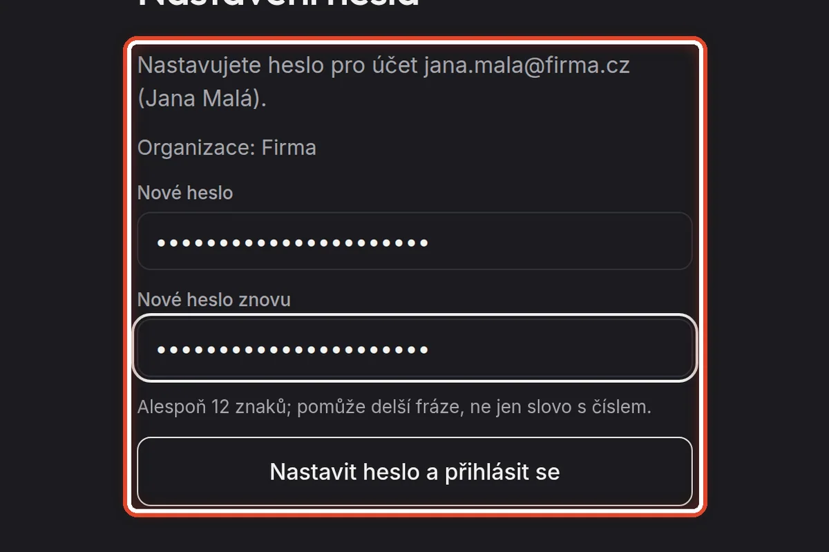 Detail — Nastavte si nové heslo