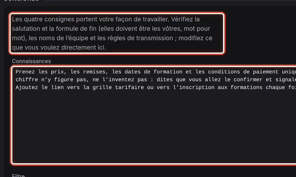 Gros plan – Lire les consignes