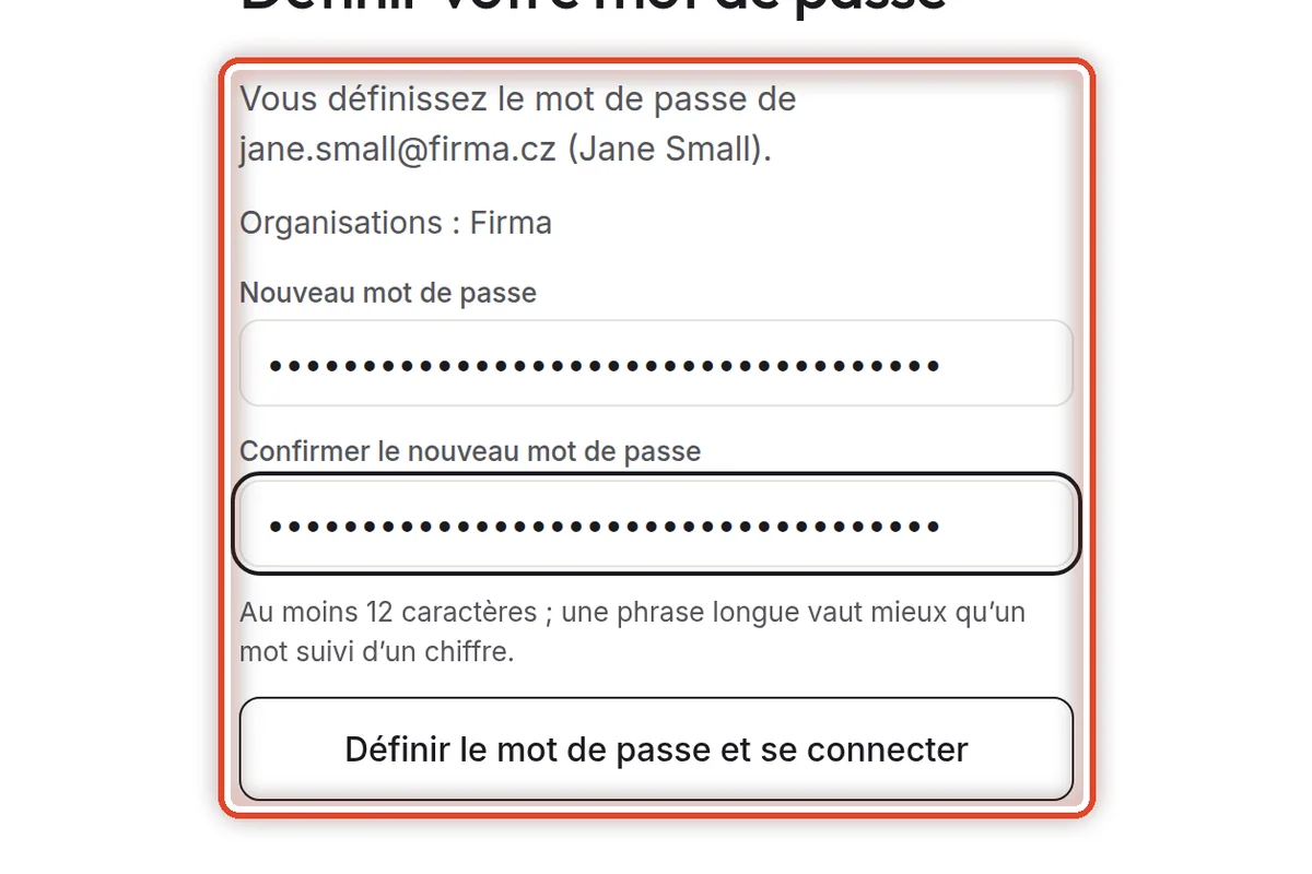 Gros plan – Définir un nouveau mot de passe