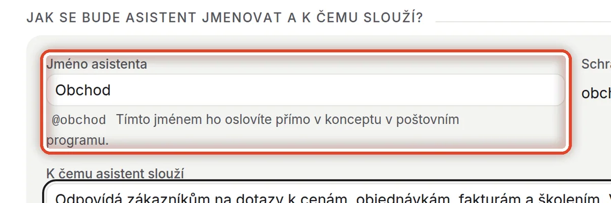 Detail — Pojmenujte asistenta