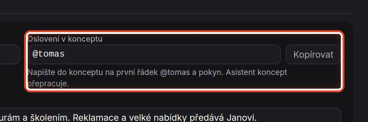 Detail — Oslovení v konceptu