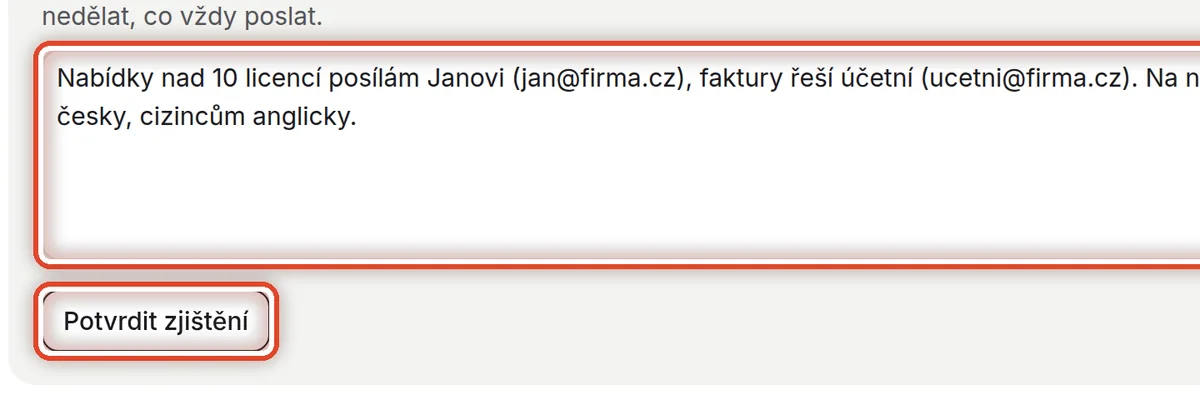 Detail — Doplňte poznámky a potvrďte
